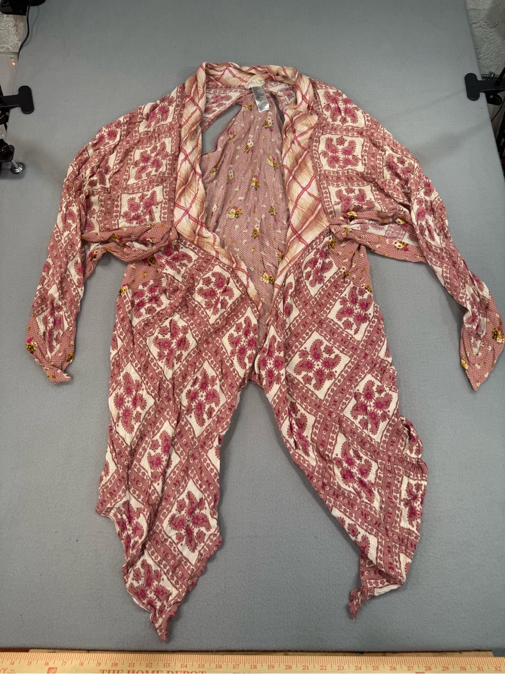 Free People American Pie Kimono Duster Free Size Rose-Pink Patterned Boho